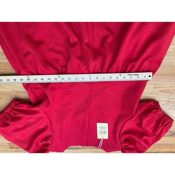 Entro Women's Dress Shift Square Neck Stretch Textured Short Puff Sleeve L Red - Picture 3 of 9